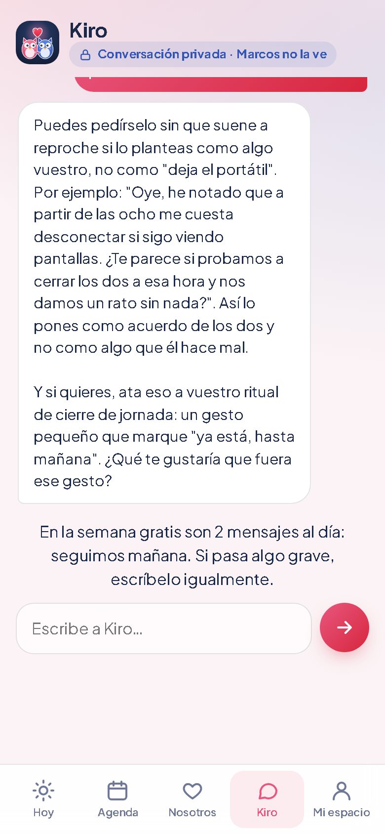 Conversación privada con Kiro: cómo pedir algo sin que suene a reproche