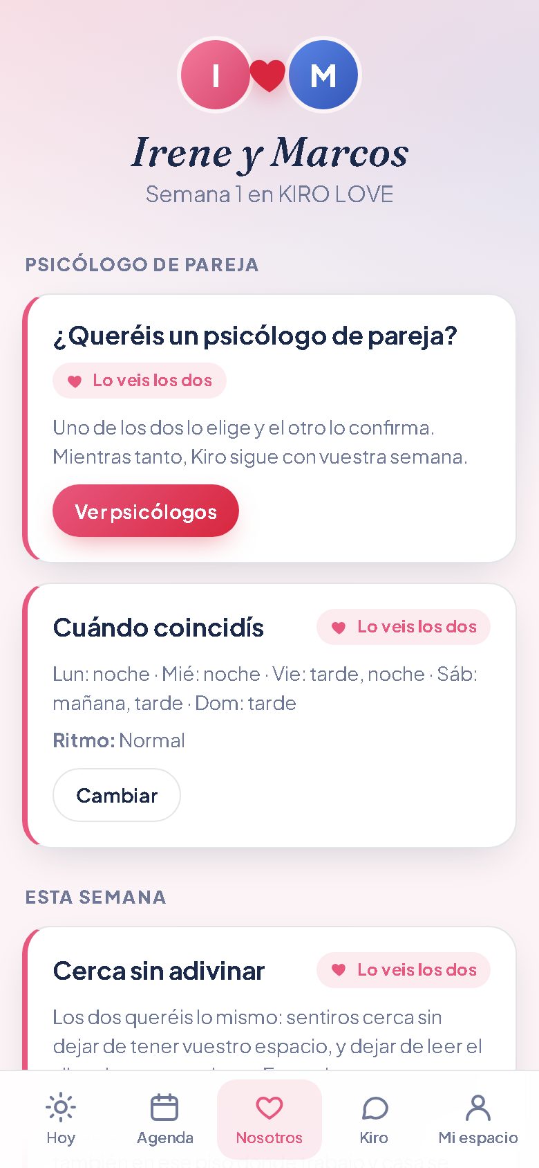 Nosotros: psicólogo de pareja, cuándo coincidís y el objetivo de la semana