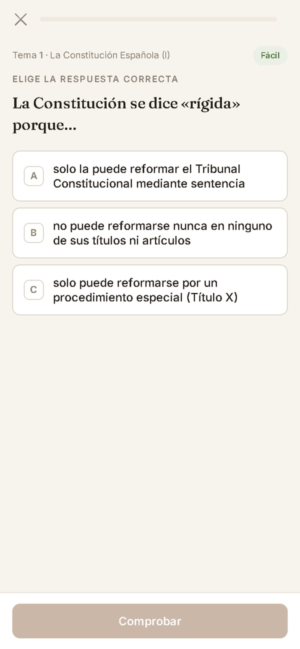Pregunta de una lección con el tema y el nivel Fácil señalados