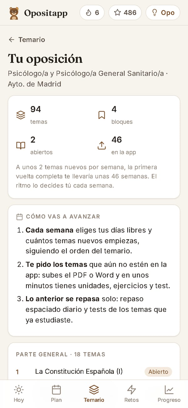 Tu oposición: número de temas, bloques, temas abiertos y cómo vas a avanzar