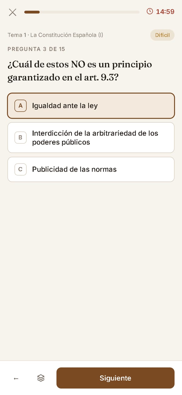 Test del tema con cronómetro y una pregunta de nivel Difícil